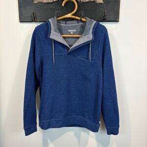 Toad & Co Wool Blend Blue 1/4 Button Hooded Pullover Size Small